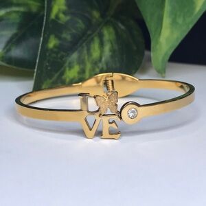 Gold Stainless Steel Zircon Love Bracelet Butterfly Charm Size 7” Women